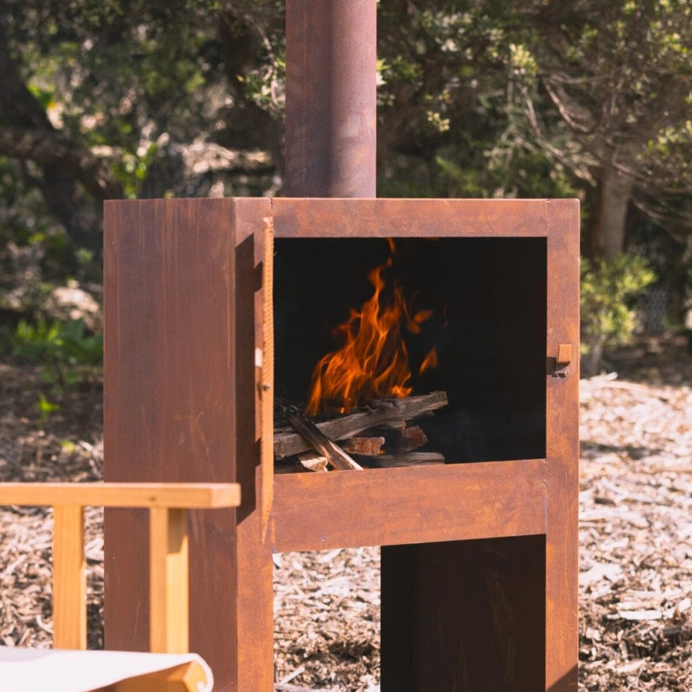 Zafir Fireplace/Chimenea W/ Wood Storage & Pedestal Base. 150cm