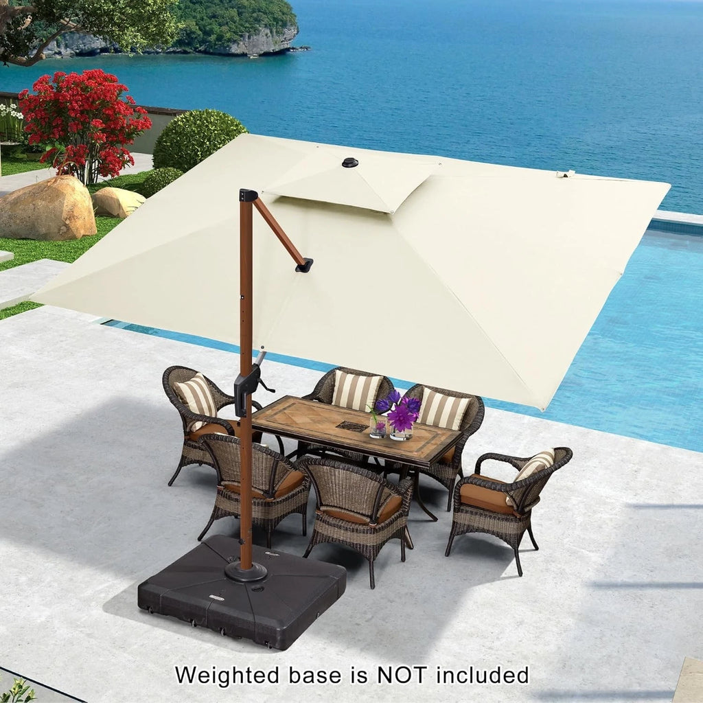 Safa Double Top Deluxe Wood Pattern Patio Umbrella