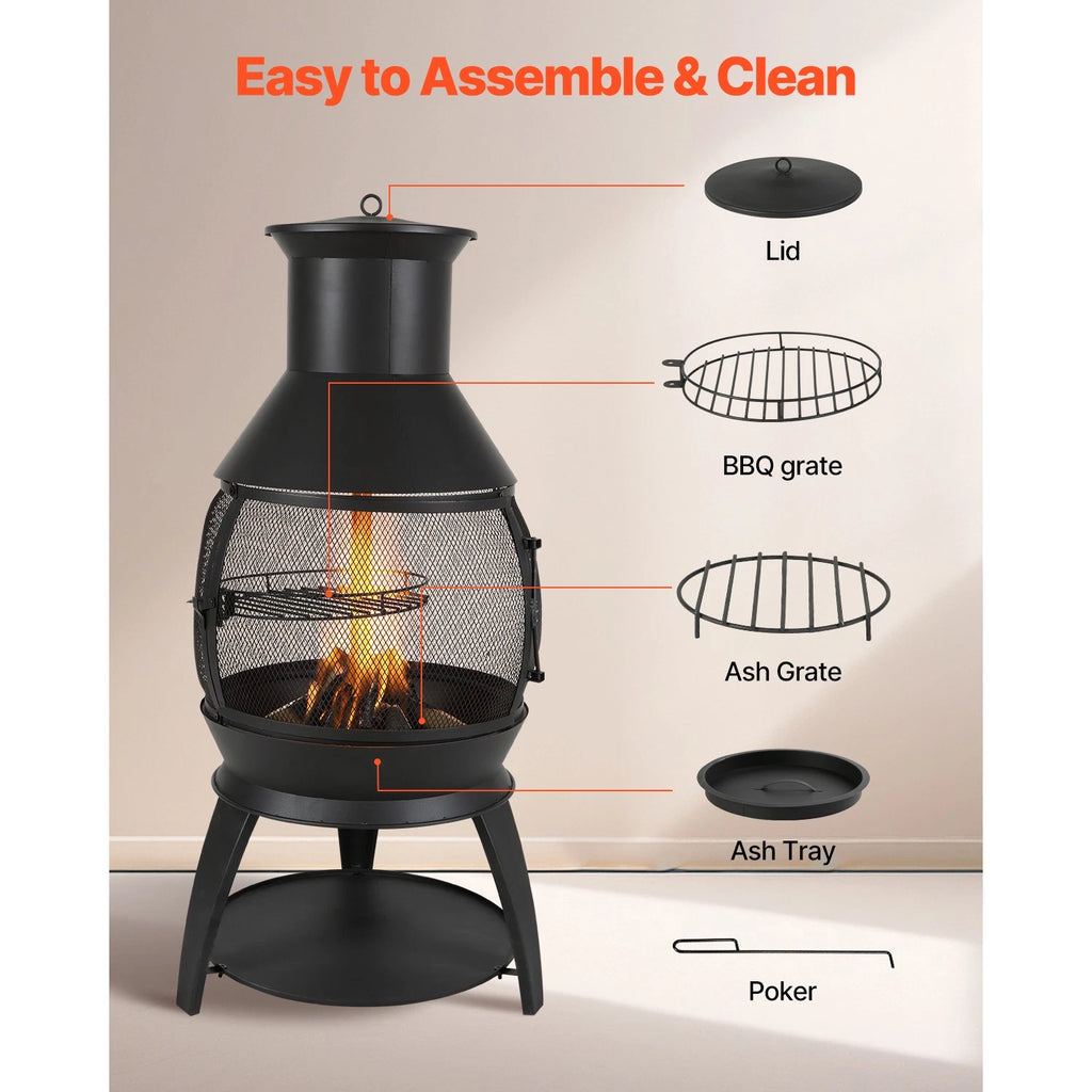 Matala 55.9cm Iron Chiminea Fireplace with Grill Mesh & Chimney Cover