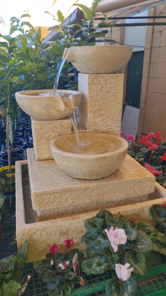 Chalandri GRC Small Sandstone Trio Cascade Fountain