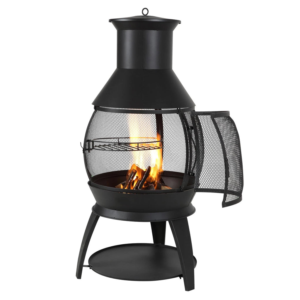 Matala 55.9cm Iron Chiminea Fireplace with Grill Mesh & Chimney Cover