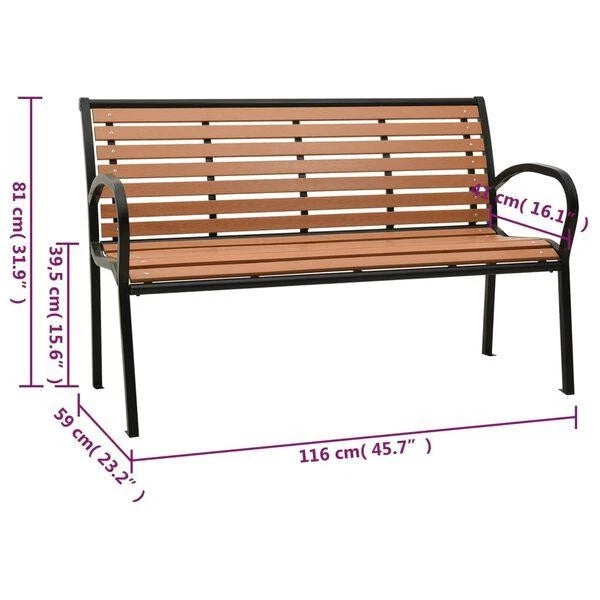 2 Seater Outdoor Garden Patio Deck Park Bench Chair Seat Steel Frame Brown Black