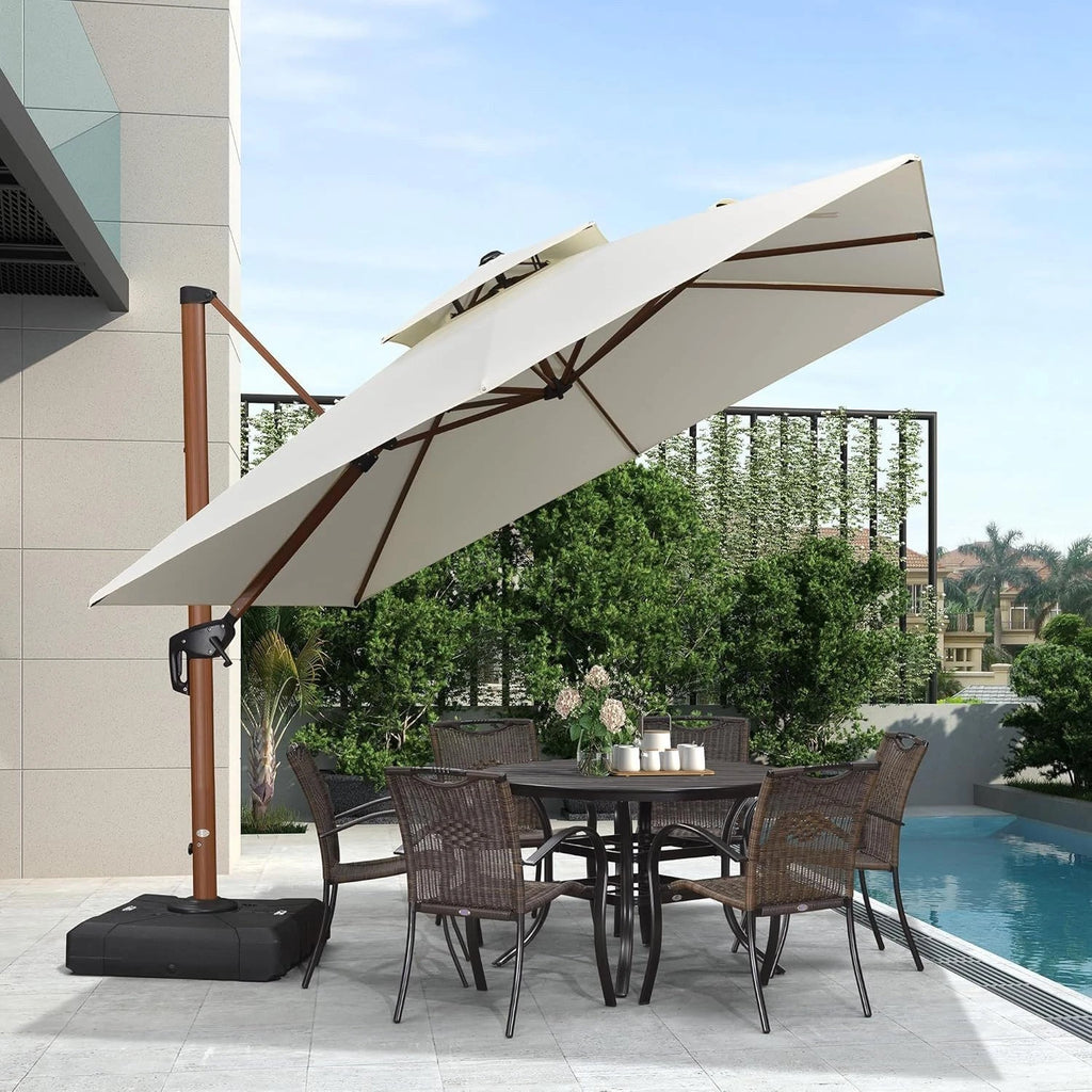 Safa Double Top Deluxe Wood Pattern Patio Umbrella