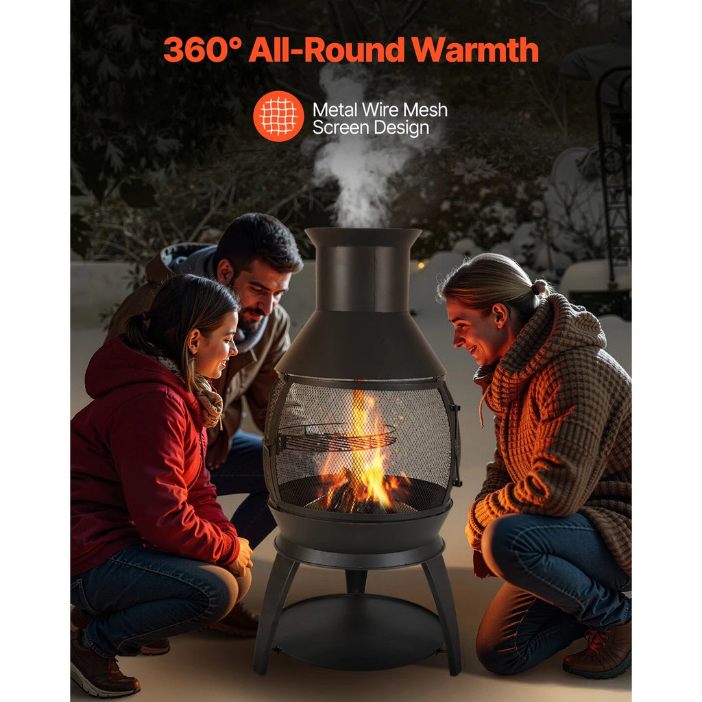 Matala 55.9cm Iron Chiminea Fireplace with Grill Mesh & Chimney Cover