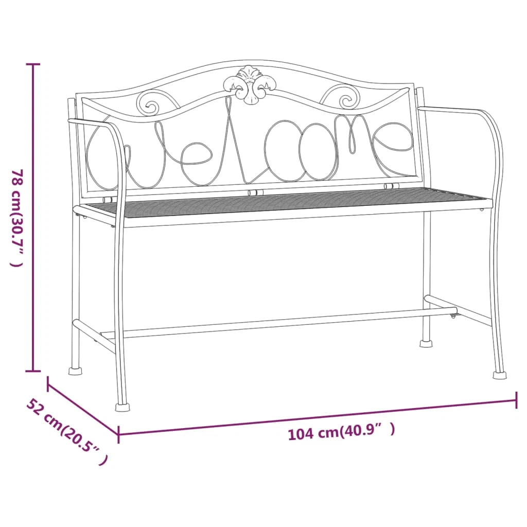 Aggio 2-Seater Garden Bench. 104 cm Black Steel