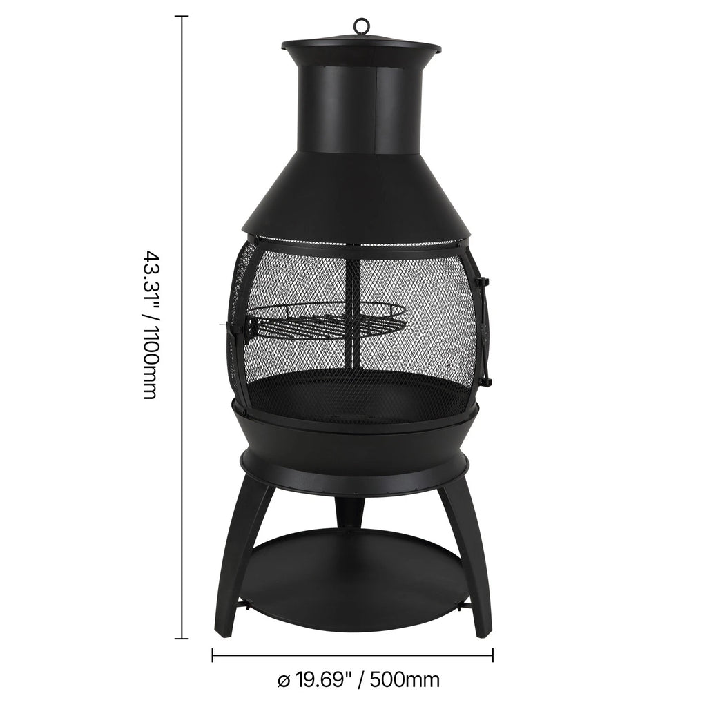 Matala 55.9cm Iron Chiminea Fireplace with Grill Mesh & Chimney Cover
