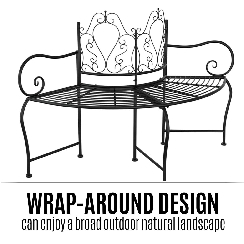 Alesso Half Circular Tree Bench. Black Steel. 150cm Round