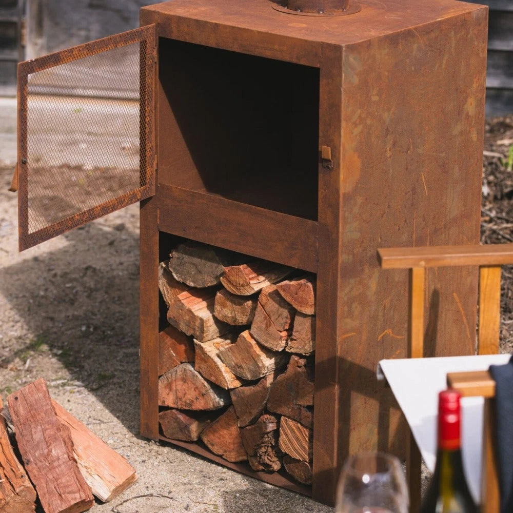Zafir Fireplace/Chimenea W/ Wood Storage & Pedestal Base. 150cm