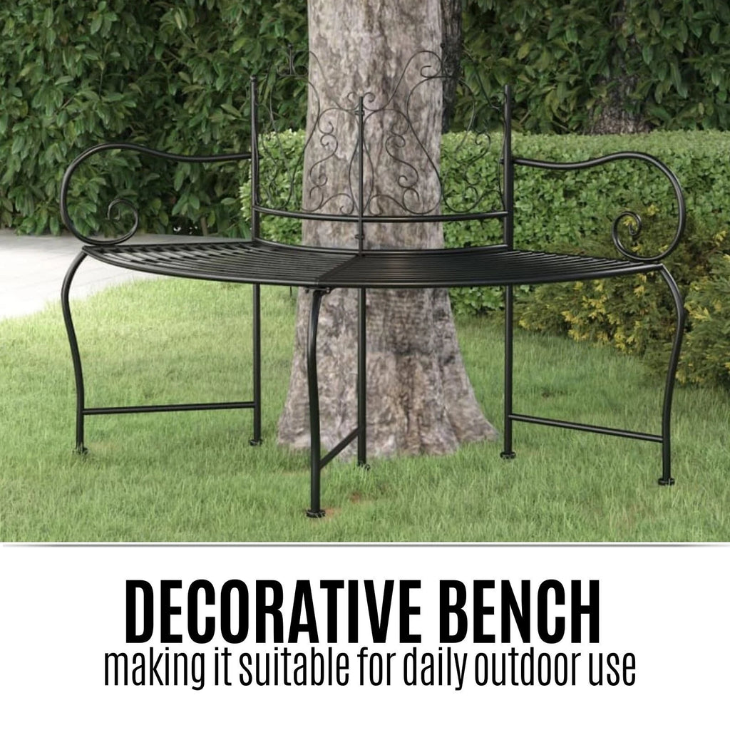 Alesso Half Circular Tree Bench. Black Steel. 150cm Round