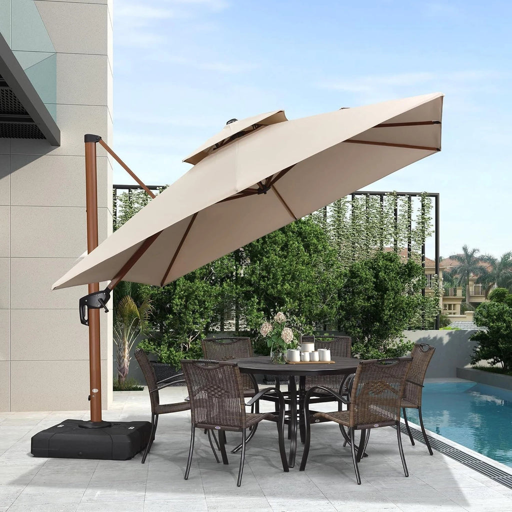 Safa Double Top Deluxe Wood Pattern Patio Umbrella