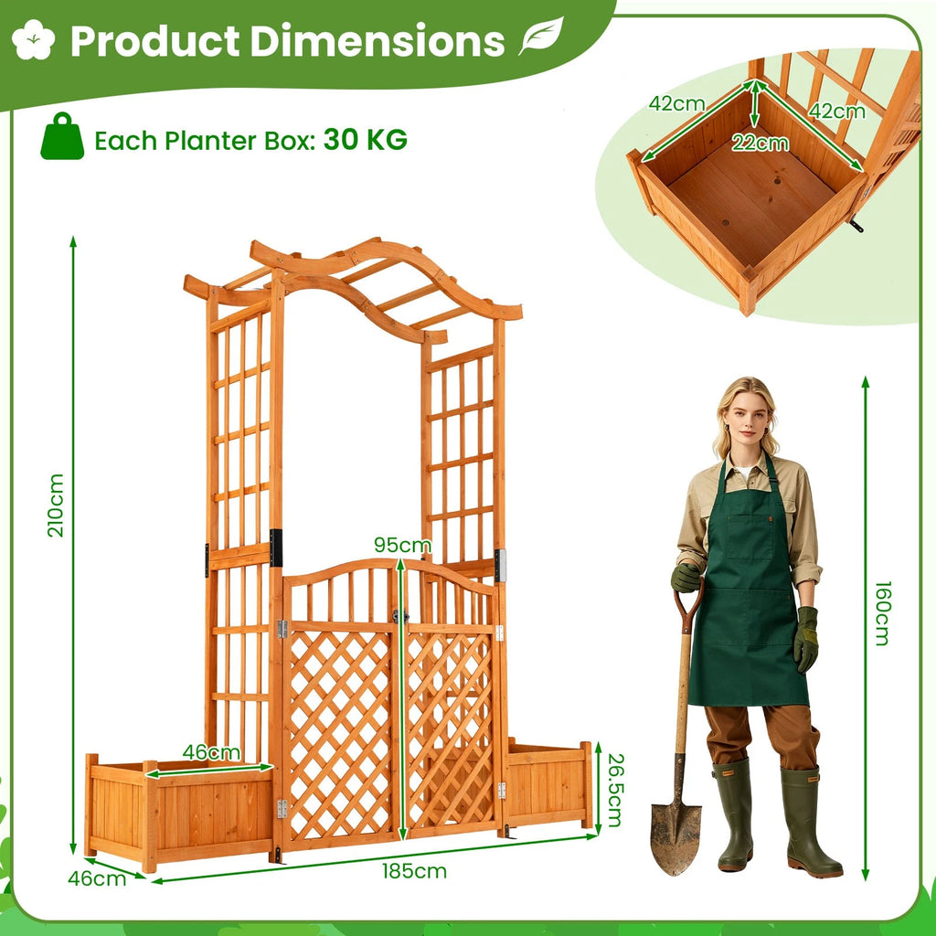Althea 210cm Wooden Garden Arch w/Gate &2 Planter Boxes