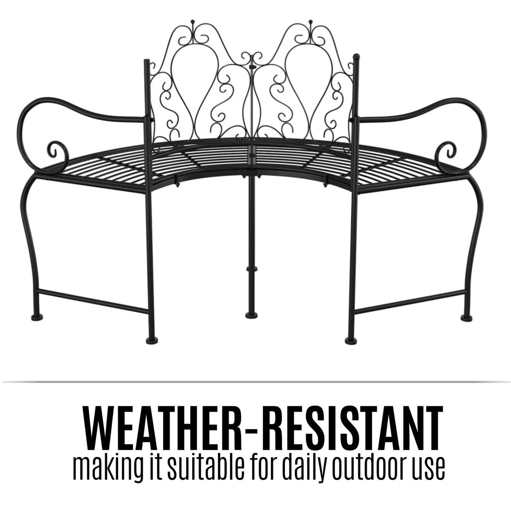 Alesso Half Circular Tree Bench. Black Steel. 150cm Round