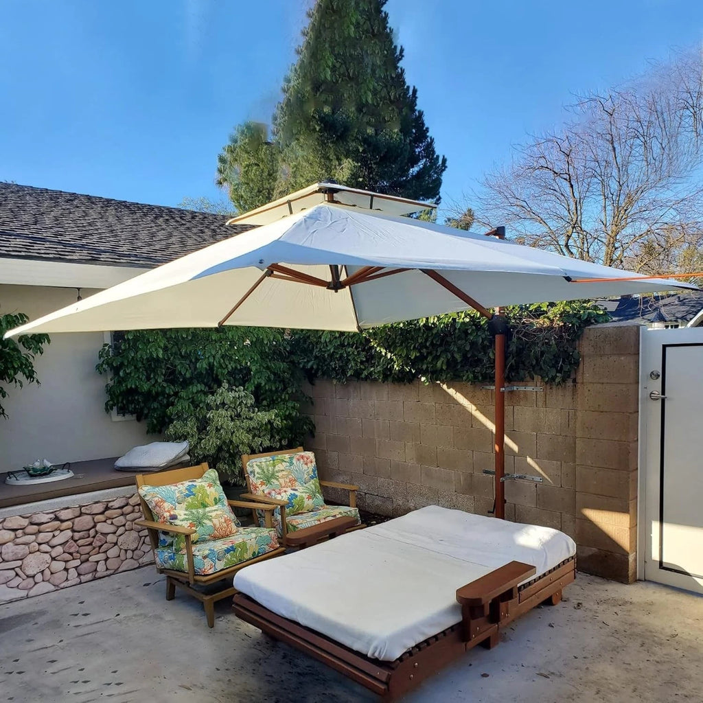 Safa Double Top Deluxe Wood Pattern Patio Umbrella