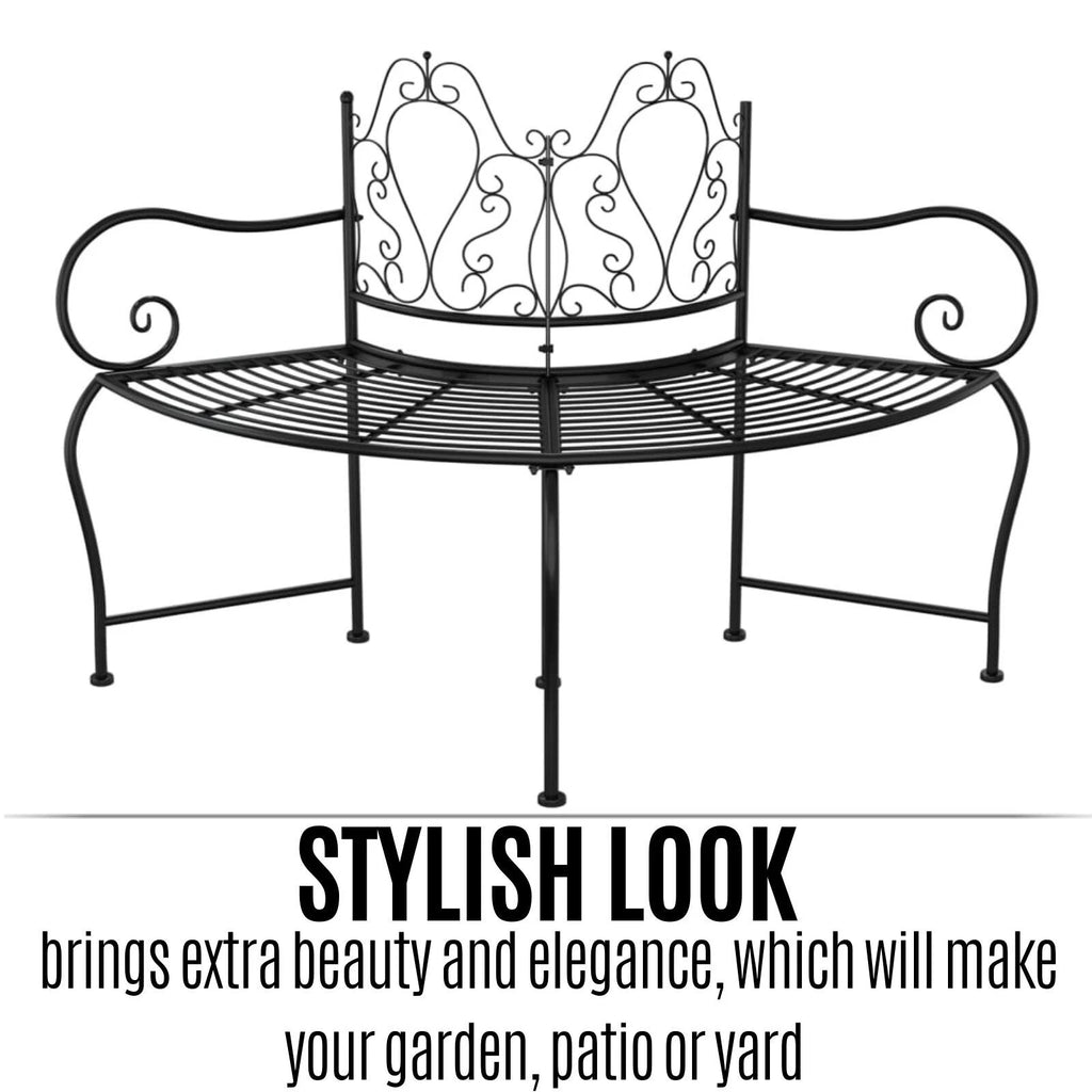 Alesso Half Circular Tree Bench. Black Steel. 150cm Round