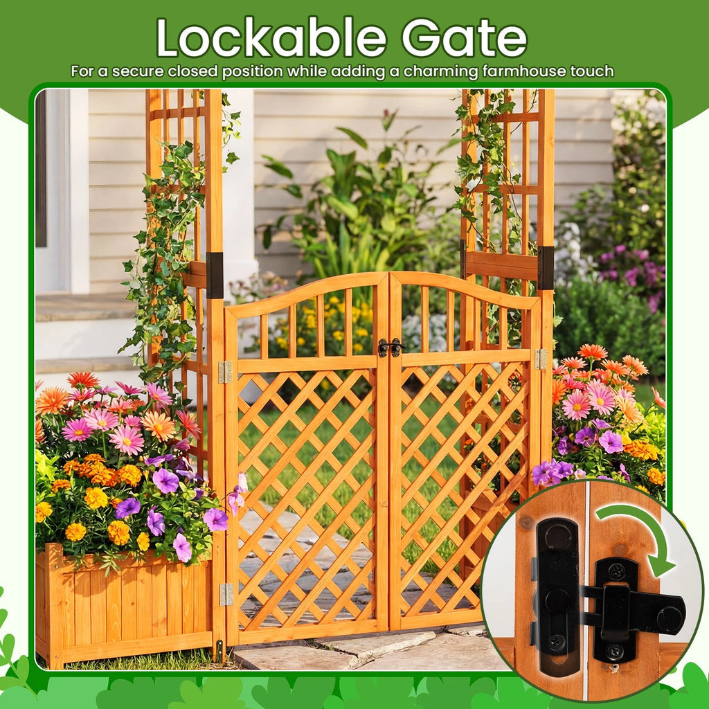 Althea 210cm Wooden Garden Arch w/Gate &2 Planter Boxes