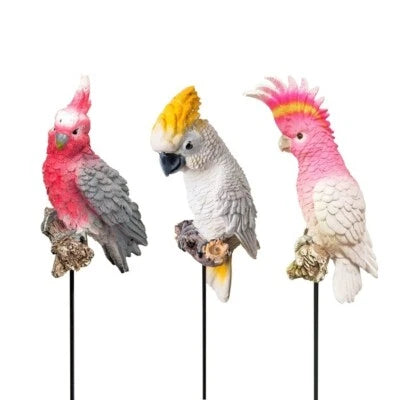 4 x Cockatoos on 12cm Sticks for Garden Decor