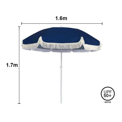 Taranto Beach Umbrella - Blue Retro Style with Tassels