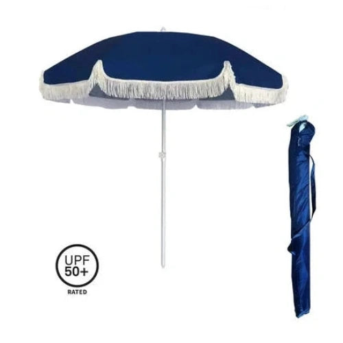 Taranto Beach Umbrella - Blue Retro Style with Tassels