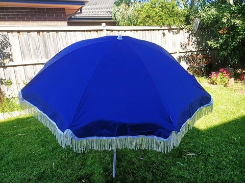 Taranto Beach Umbrella - Blue Retro Style with Tassels