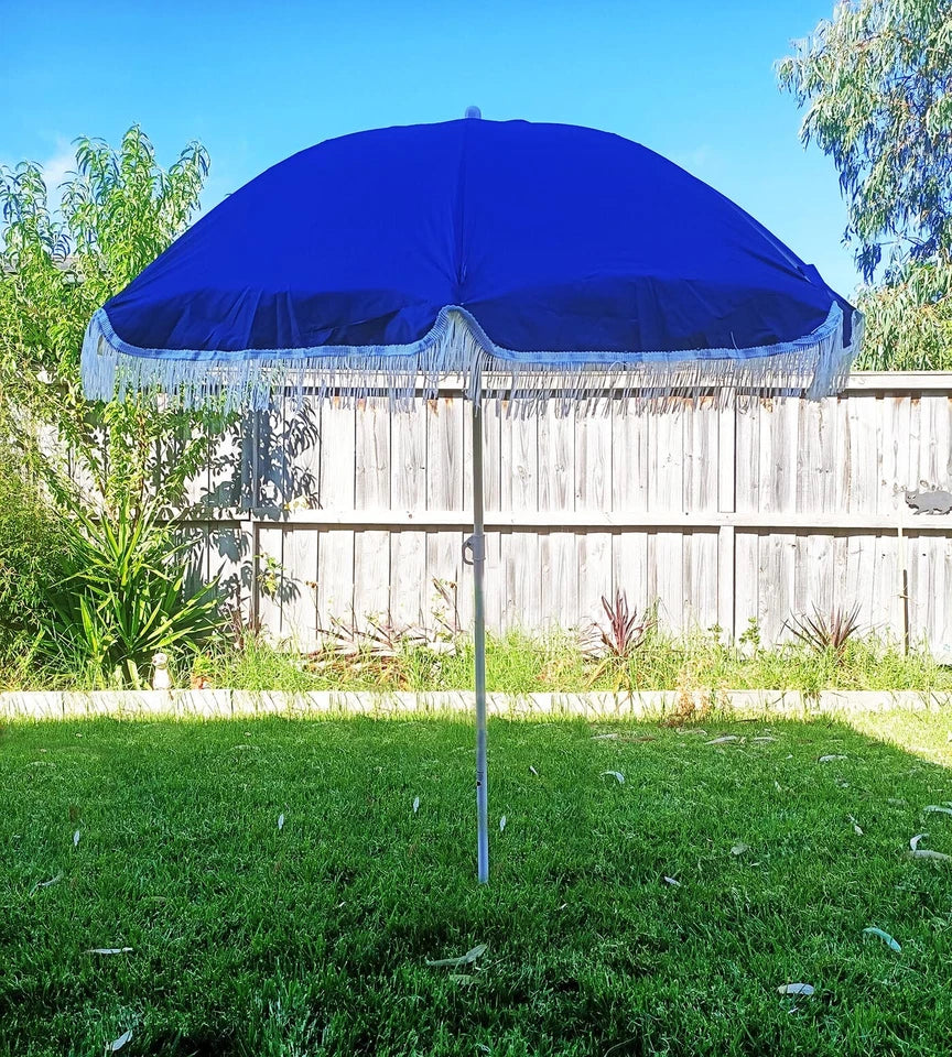 Taranto Beach Umbrella - Blue Retro Style with Tassels
