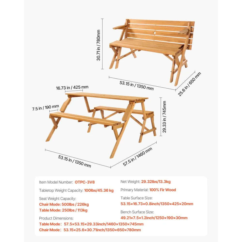 Sedona 2-in-1 Convertible Table and Bench