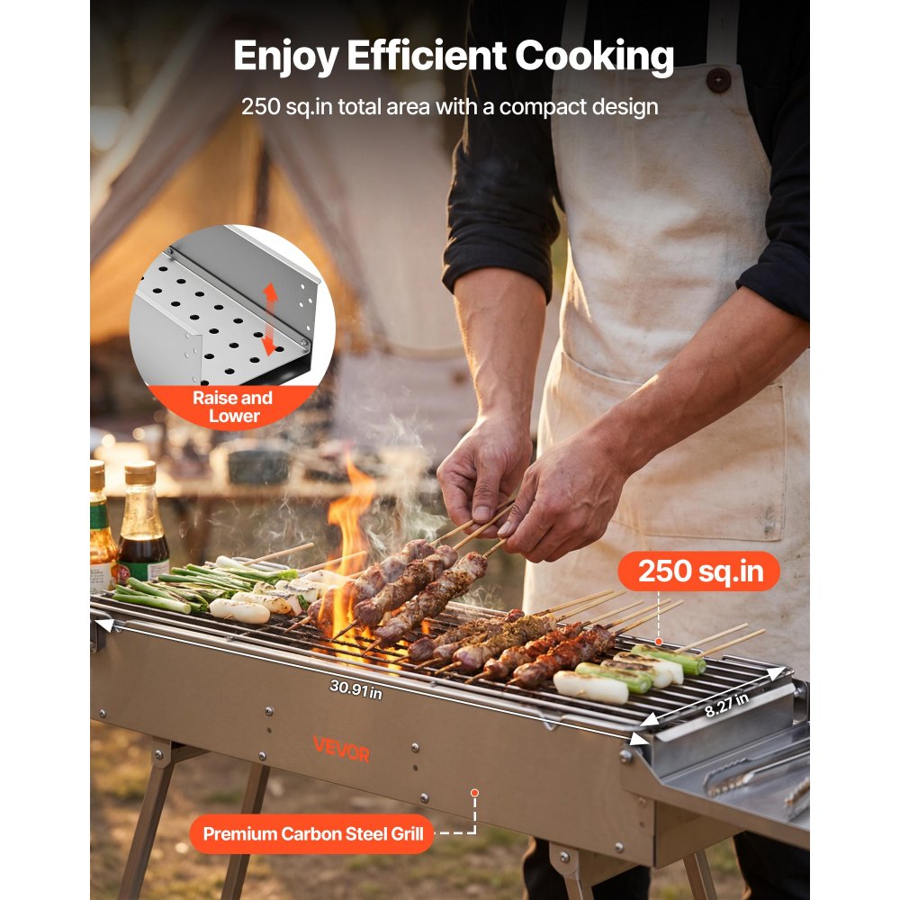Atticus Portable Foldable Charcoal Grill, 0.16 m²