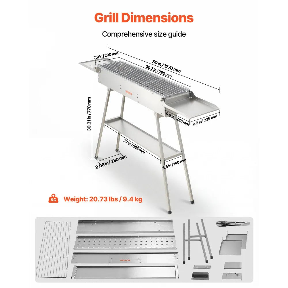 Atticus Portable Foldable Charcoal Grill, 0.16 m²
