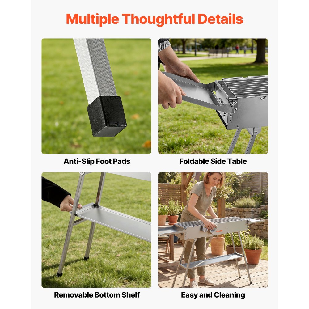 Atticus Portable Foldable Charcoal Grill, 0.16 m²