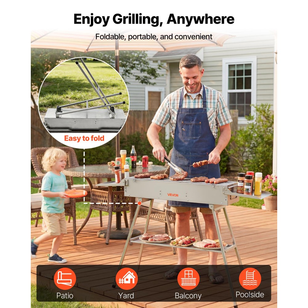 Atticus Portable Foldable Charcoal Grill, 0.16 m²