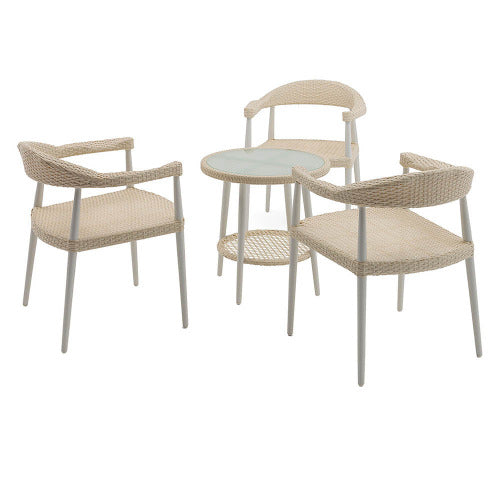 Alava 3 Seater Beige Rattan Coffee Table & Armchair Set