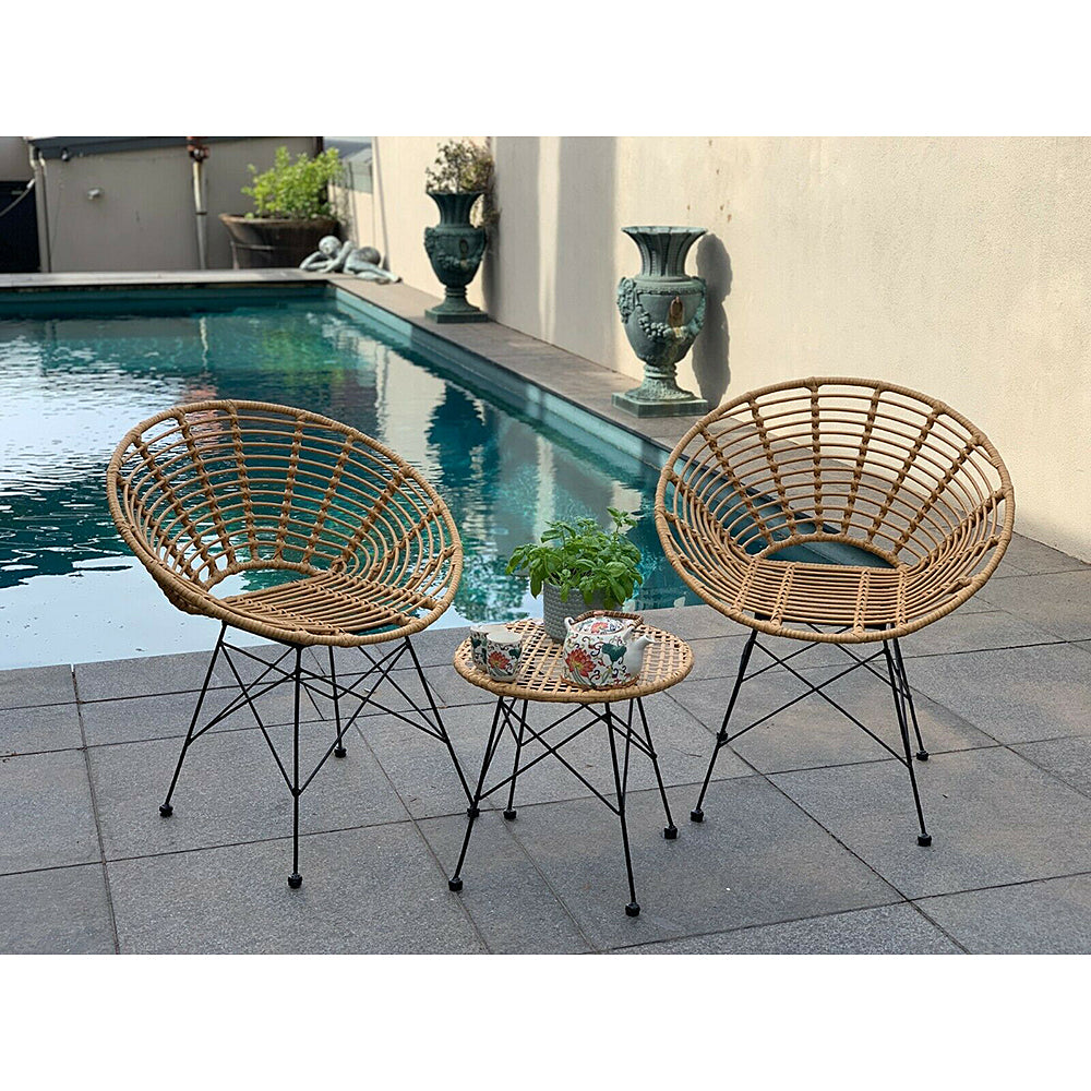 Zenaida Retro 3 Piece Rattan Cane & Metal Garden Setting