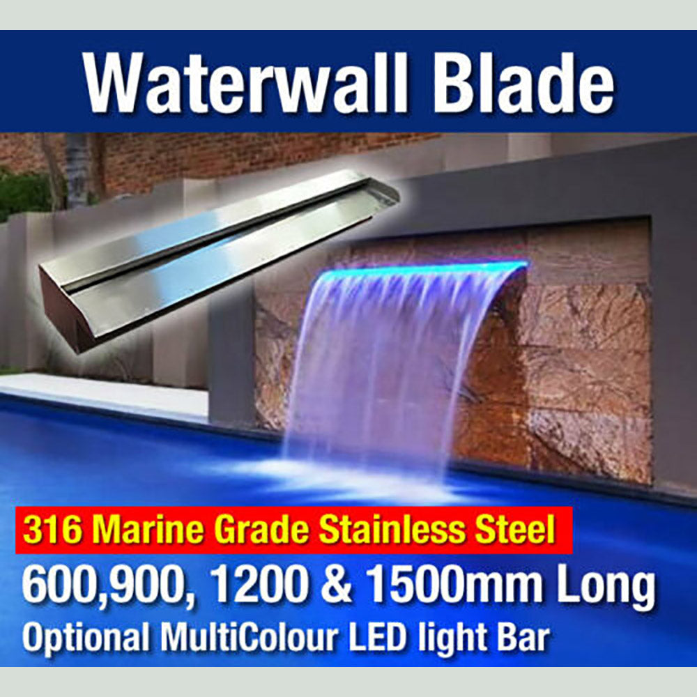 SummerLiving Stainless Steel Pool Waterfall/Spillway - 5 Sizes with or without LED