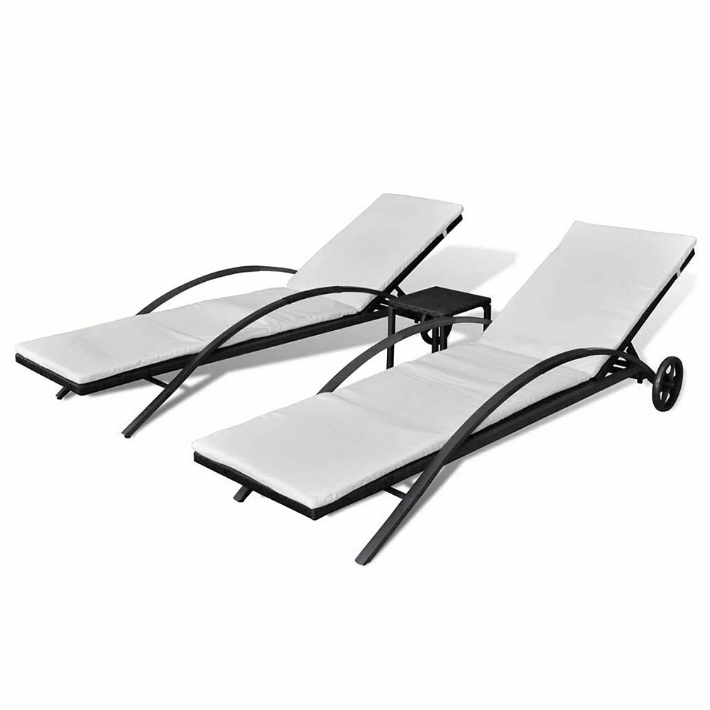 Silvana Sun Loungers Pair with Table Poly Rattan - 3 Colours