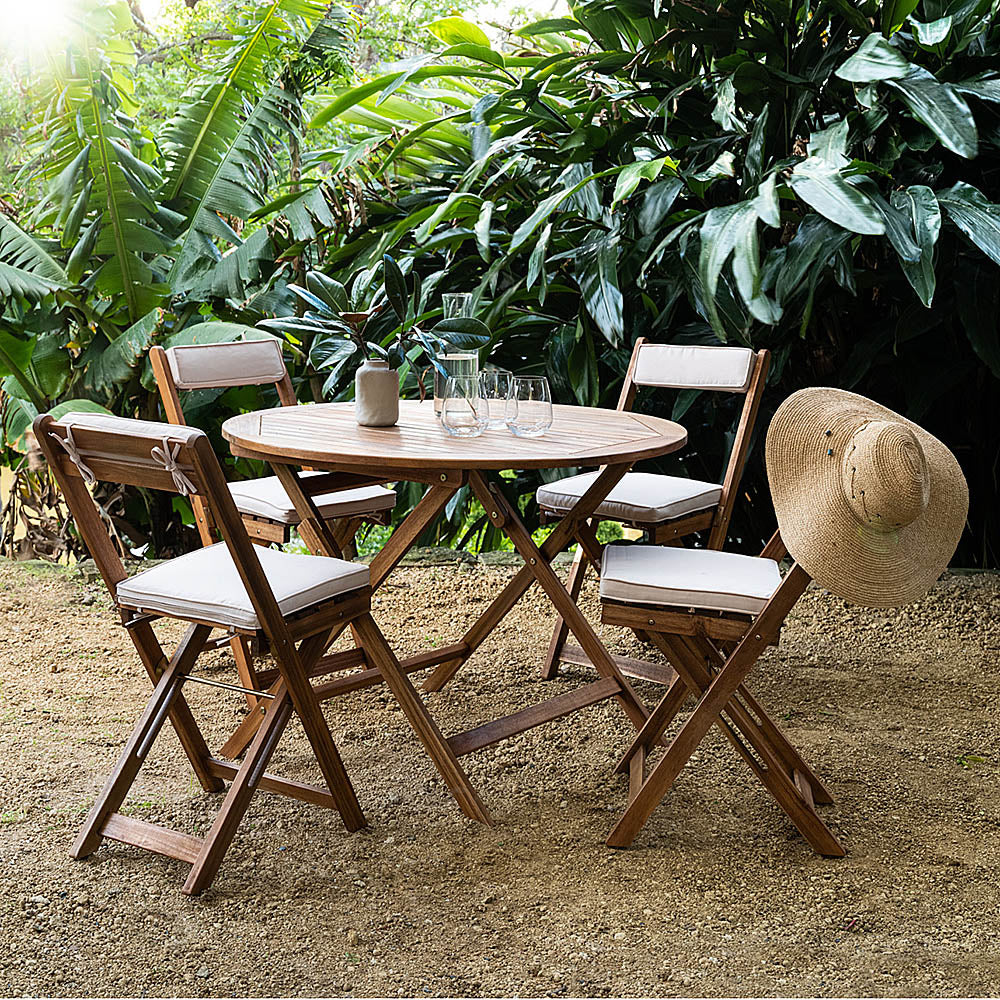 Cezara Acacia Wood with Beige Cushions Outdoor Bistro Set - 2 or 4 Seater