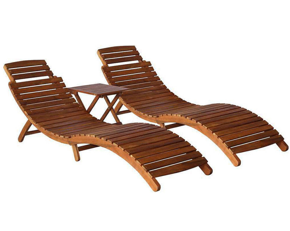 Gennaro 2 Acacia Wood Sunloungers plus Tea Table