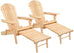Adirondack Set of Two Outdoor Wooden Sun Chairs w/Ottomans - Natural Wood