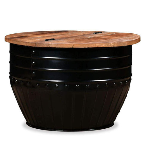 Stylista Coffee Table - Solid Reclaimed Wood in Black Barrel Shape