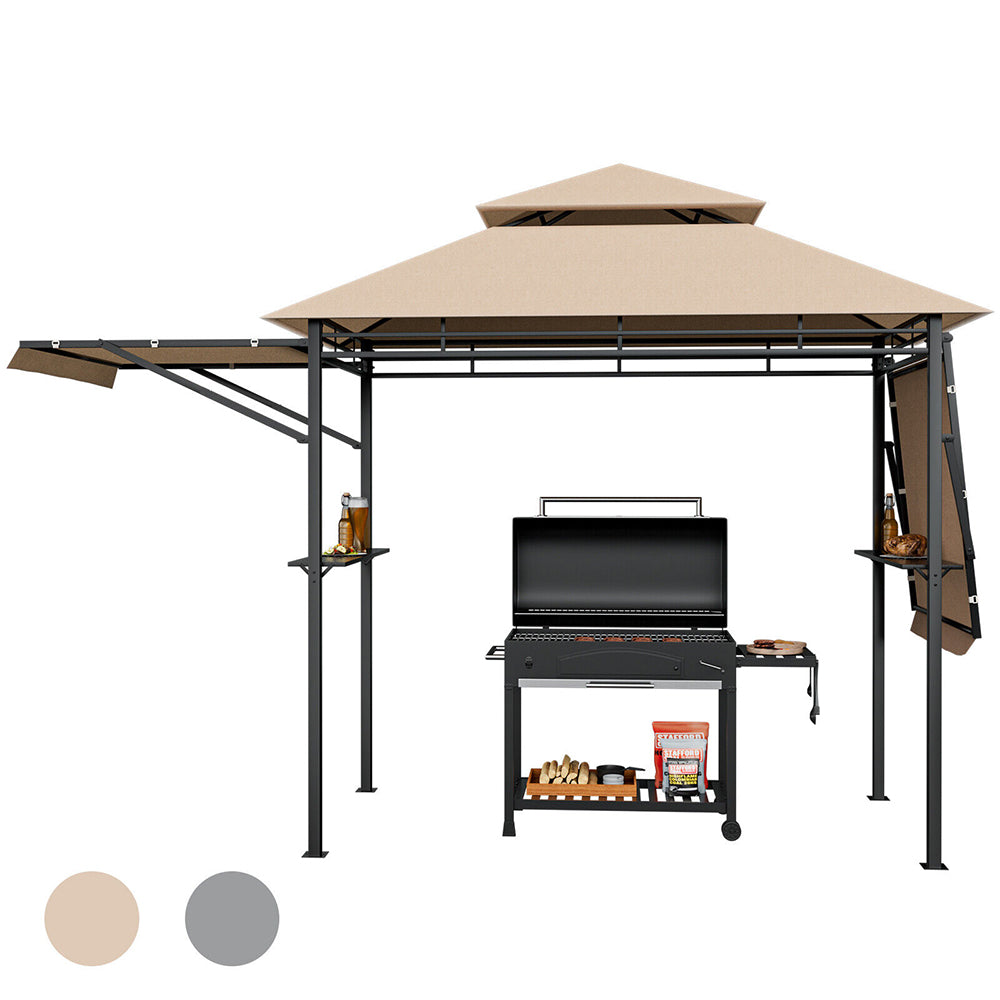Laurent 2-Tier Patio BBQ Grill Gazebo w/Side Awnings & Shelves