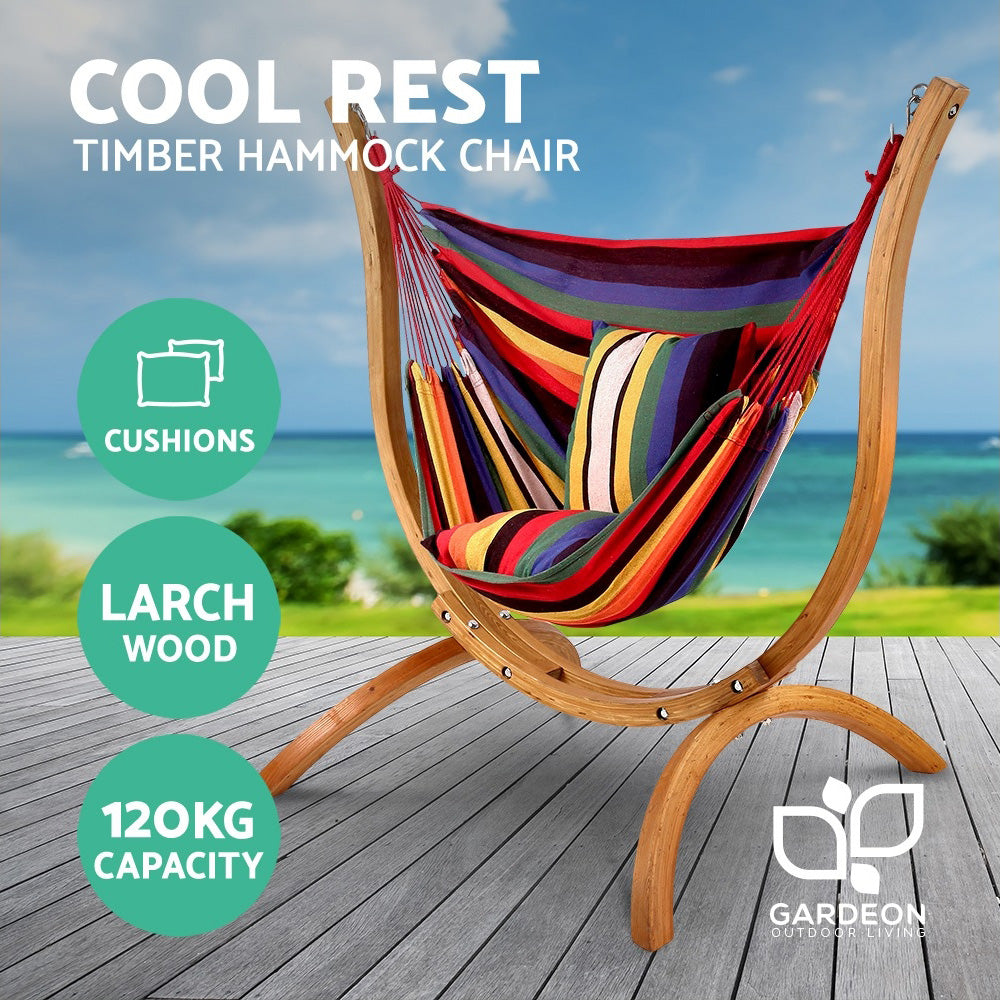 Macario Wooden Hammock Chair w/Chair & Pillow