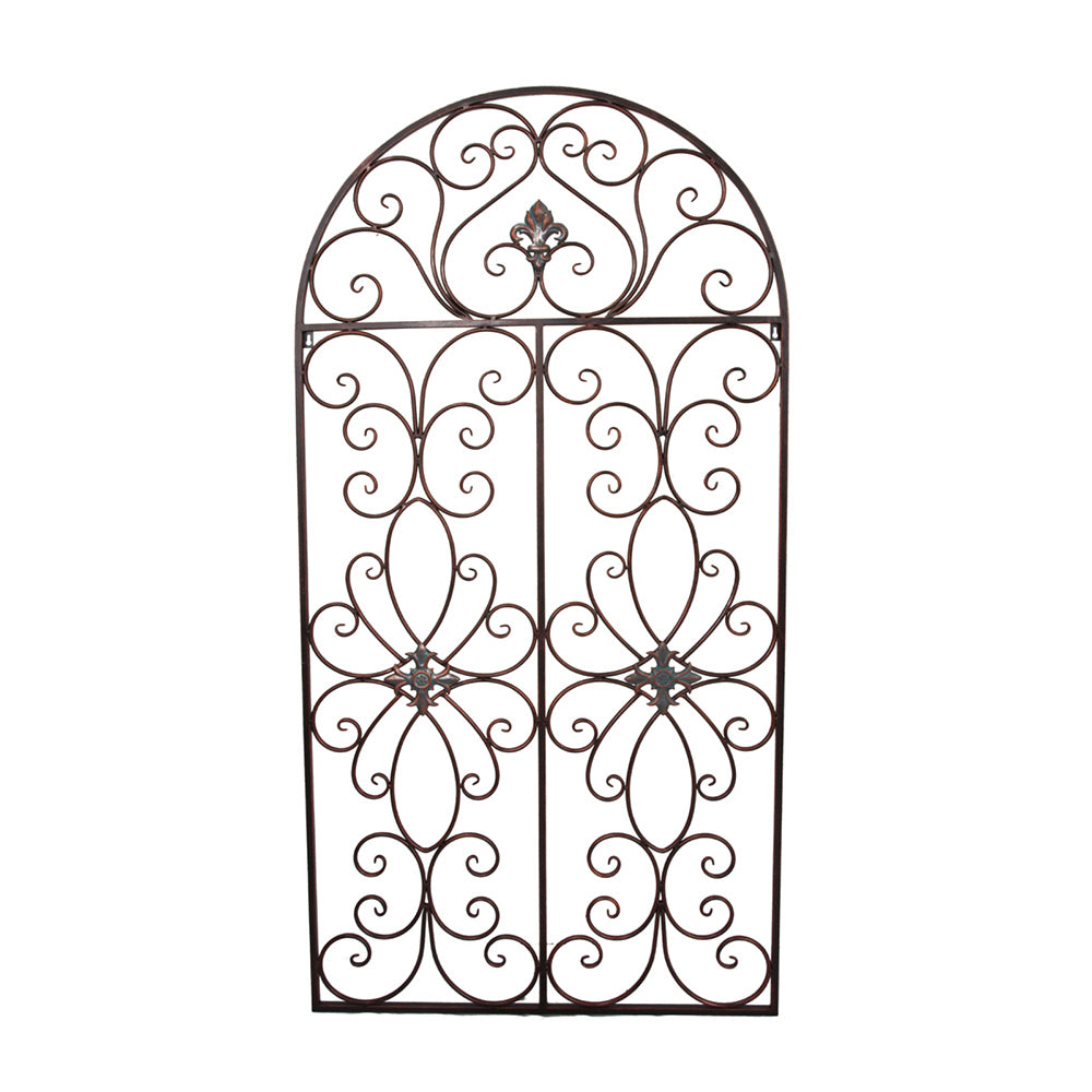 Florenza Metal ArchedWall Window in Rustic Brown