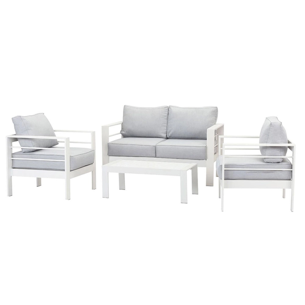 Alissa 4pc White Aluminium Lounge Set - Light Grey Cushion