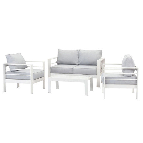 Alissa 4pc White Aluminium Lounge Set - Light Grey Cushion
