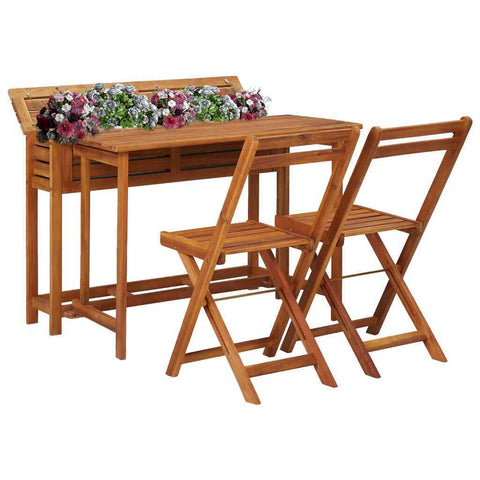 Aurele Balcony Planter Table with 2 Bistro Chairs in Solid Acacia Wood