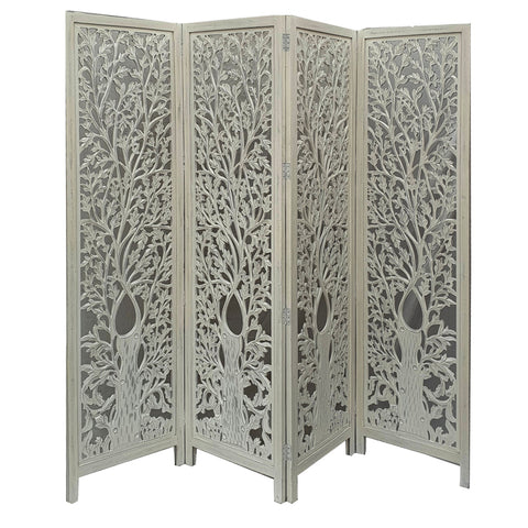 Orientalia Wooden Quad Fold Screen - Ivory or Charcoal