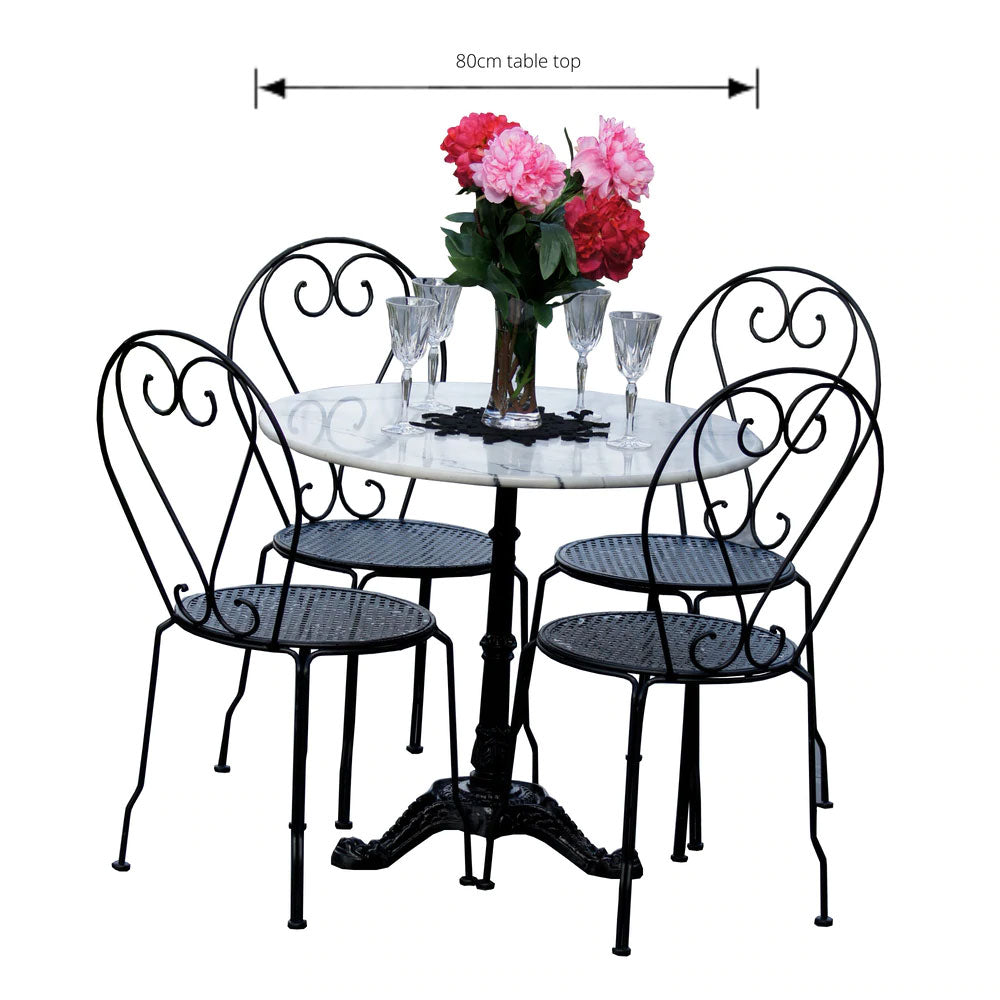 Izabella 5pc Indoor/Outdoor Round Marble Table w/4 Steel Chairs