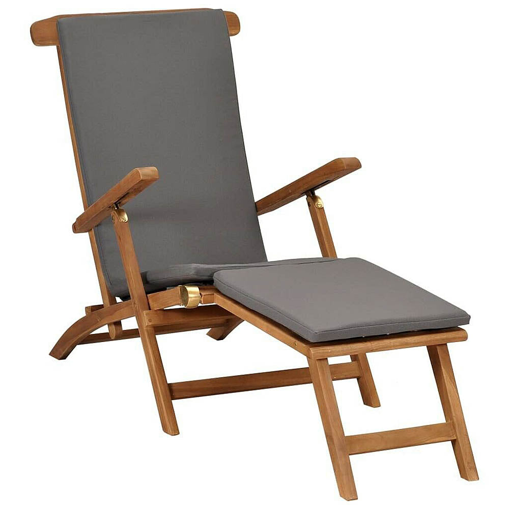 Eleni Reclining Teak Deck Chair w/Cushion - Dark Grey or Cream White