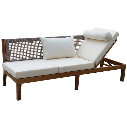 Brianzan acacia wood outdoor daybed with cushions and PE wicker back