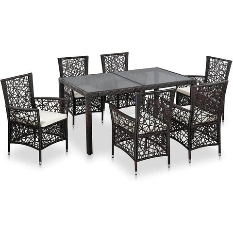 Chantal 7 PC Poly Rattan Dining Set in Brown Lattice Weave