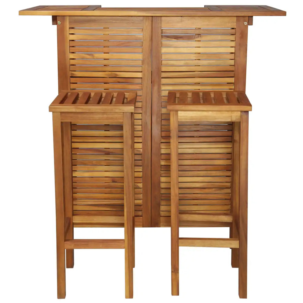 Brio Bar Table and Chair Set - 3 Pieces Solid Acacia Wood