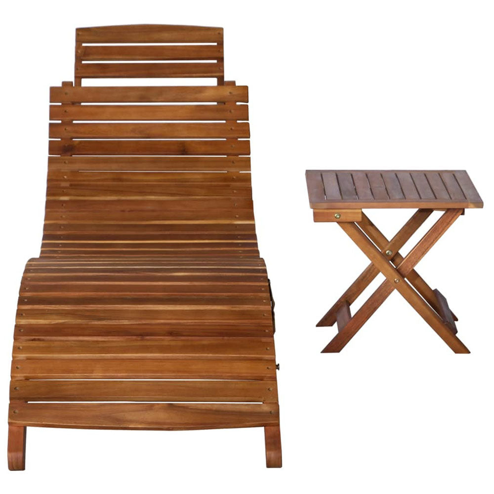 Celestina Solid Acacia Wood Sunlounger w/Garden Table